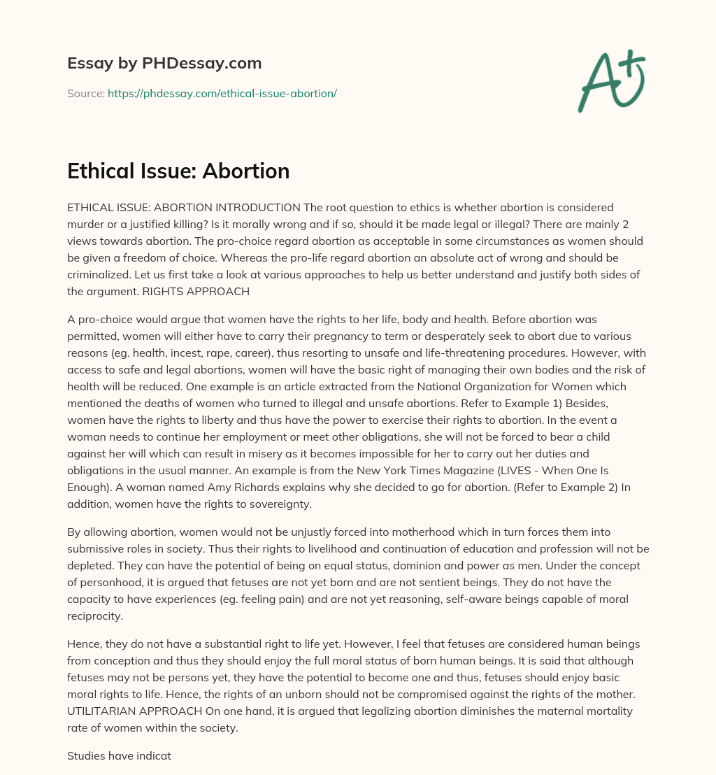 Ethical Issue: Abortion essay