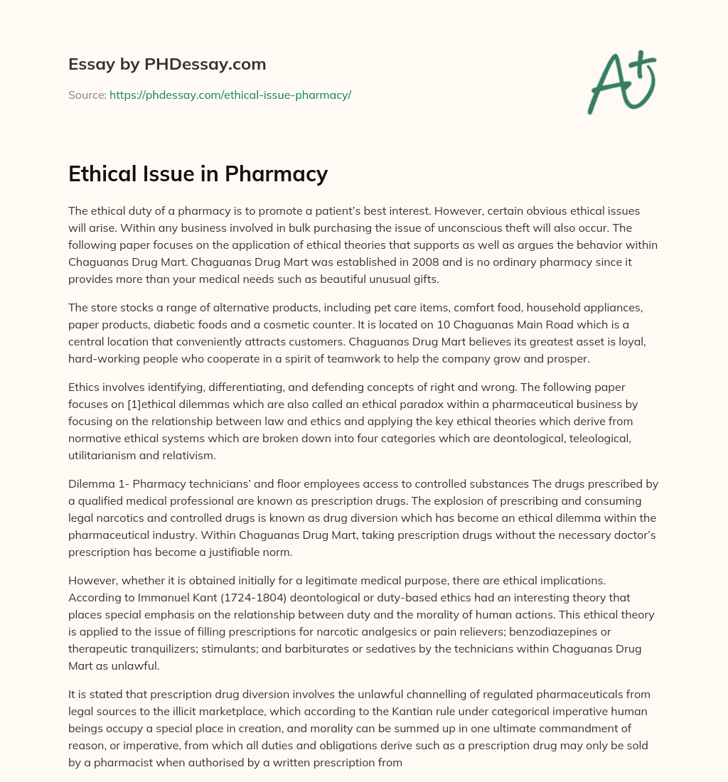 academic essay about pharmacy