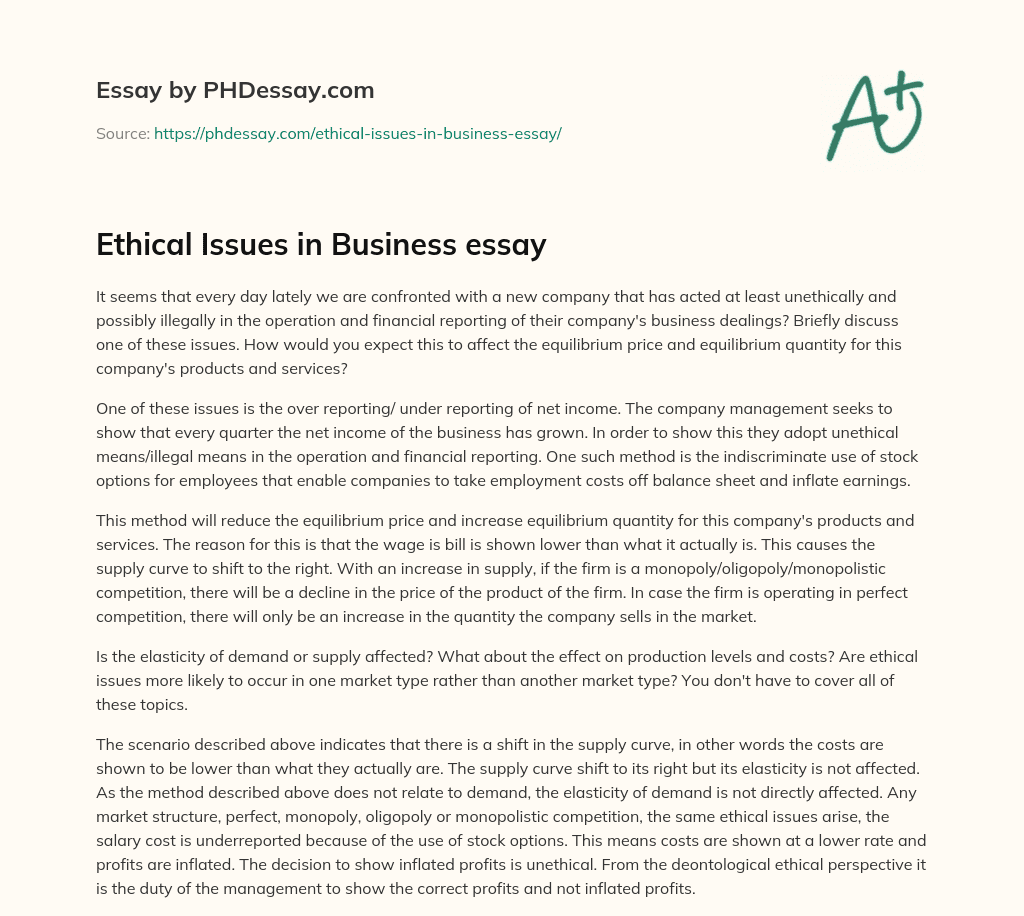 Ethical Issues in Business essay essay