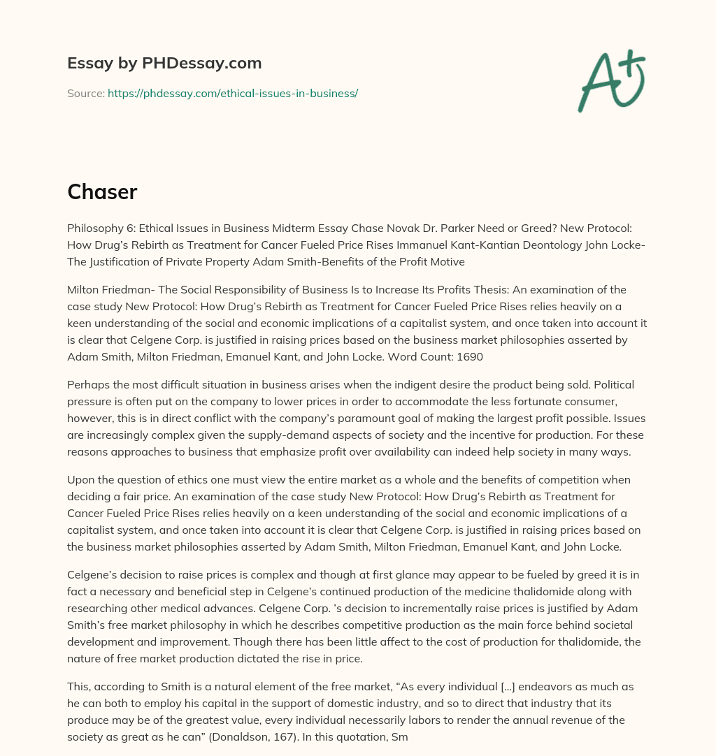 The Ethics of Business and Price Rises in the Pharmaceutical Industry essay