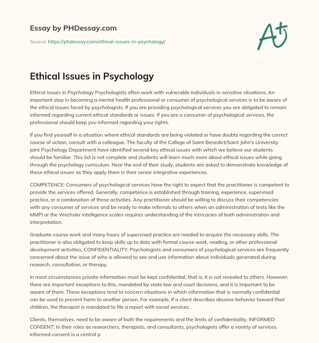 ethical issues in psychology essay