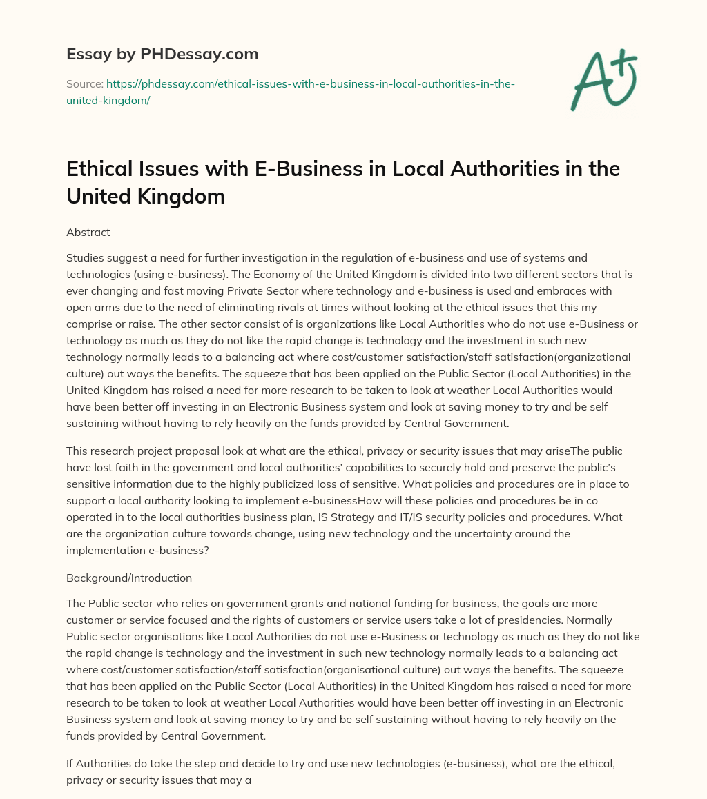 Ethical Issues with E-Business in Local Authorities in the United Kingdom essay