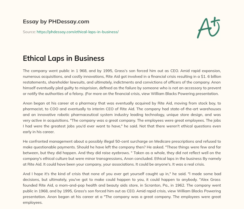 Ethical Laps in Business essay
