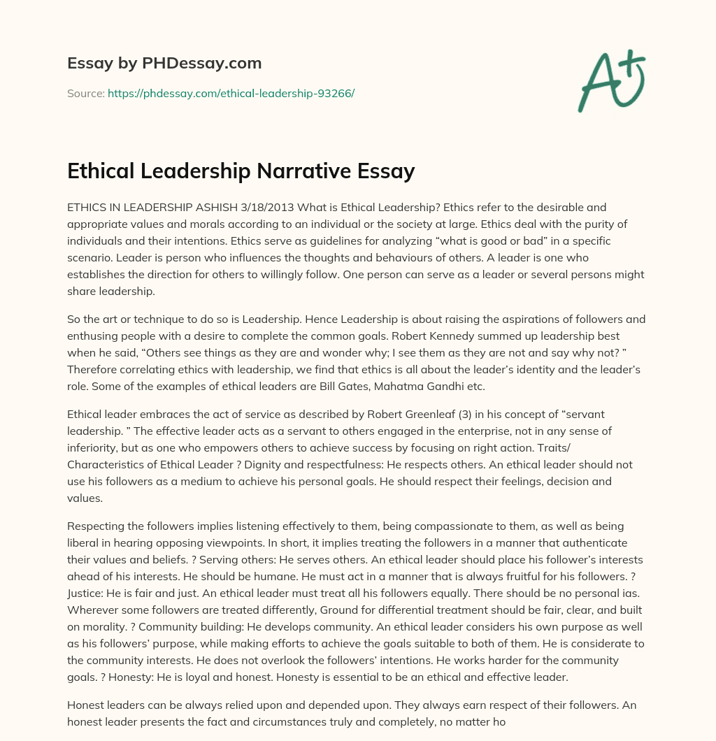 Ethical Leadership Narrative Essay essay