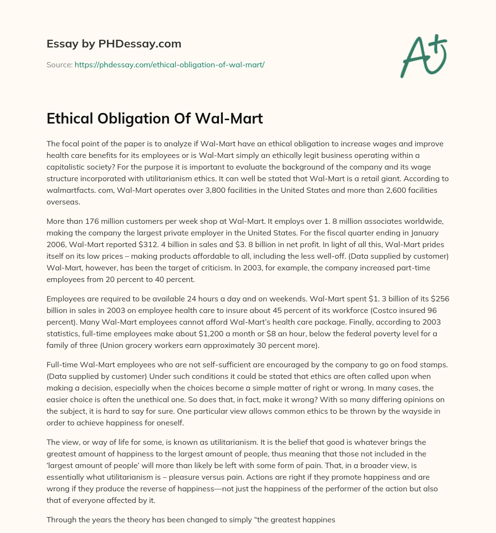 Ethical Obligation Of Wal-Mart essay