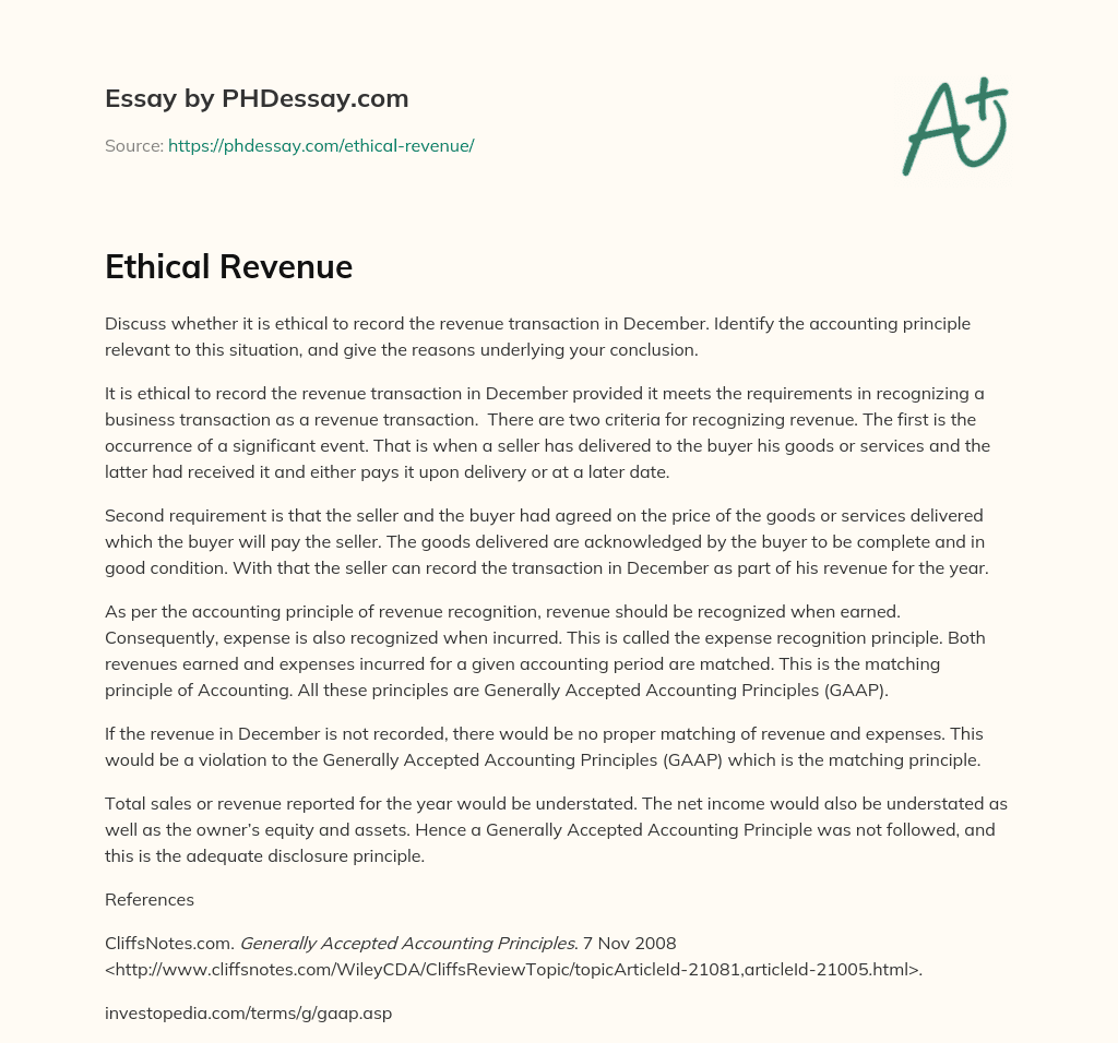 Ethical Revenue essay