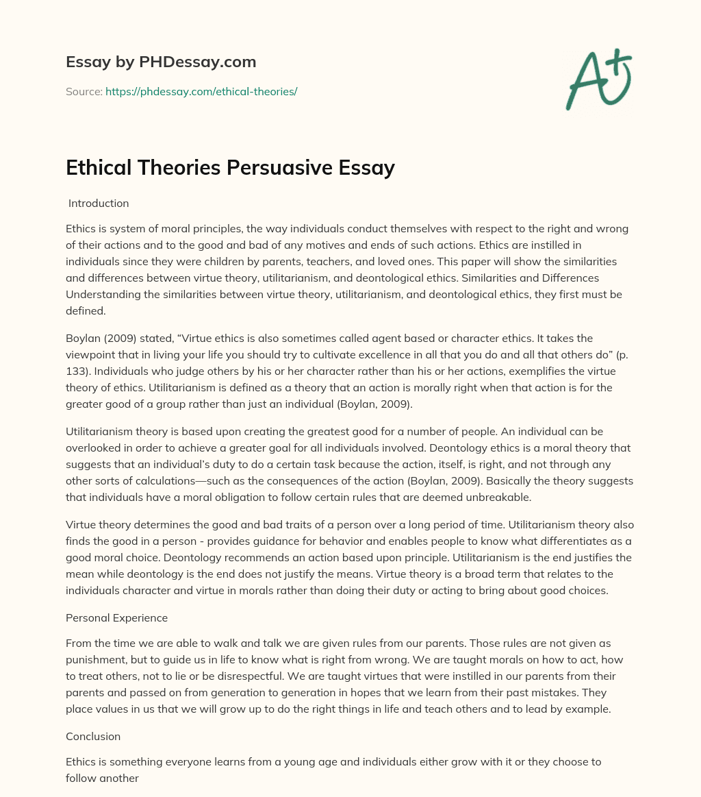 ethical theories comparison essay