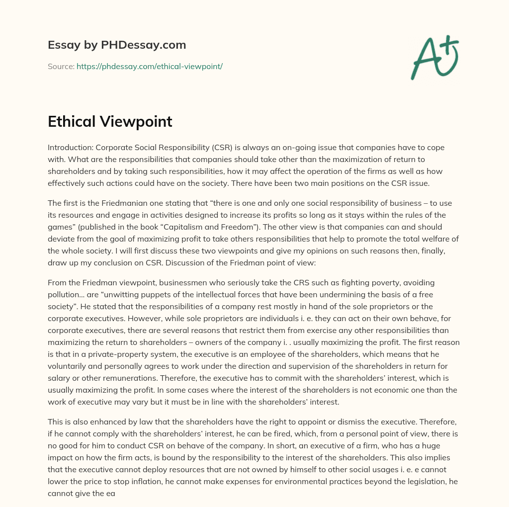 Ethical Viewpoint essay