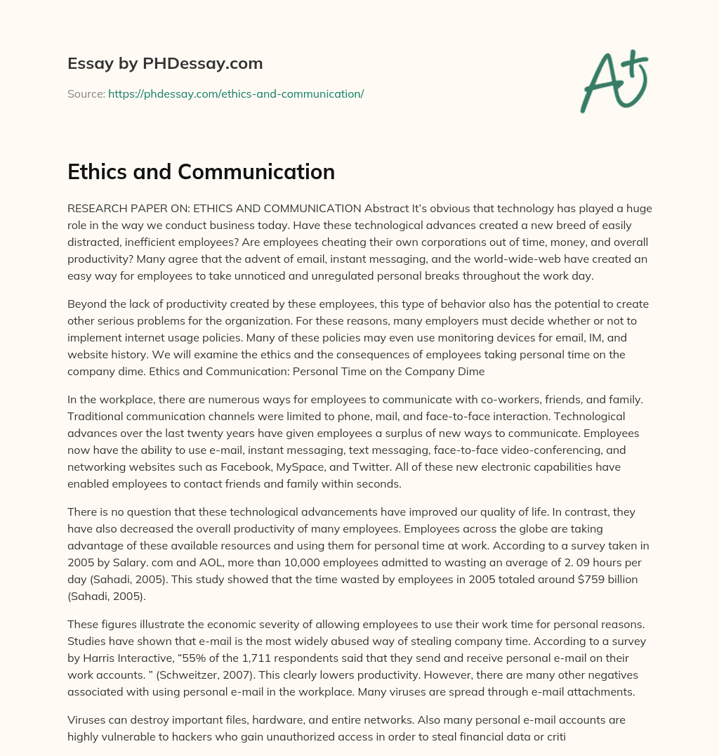Ethics and Communication essay