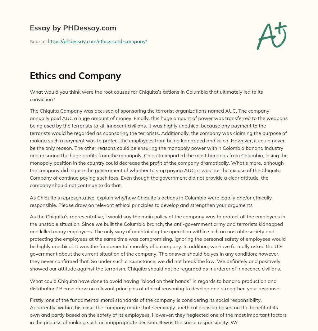 Ethics and Company essay