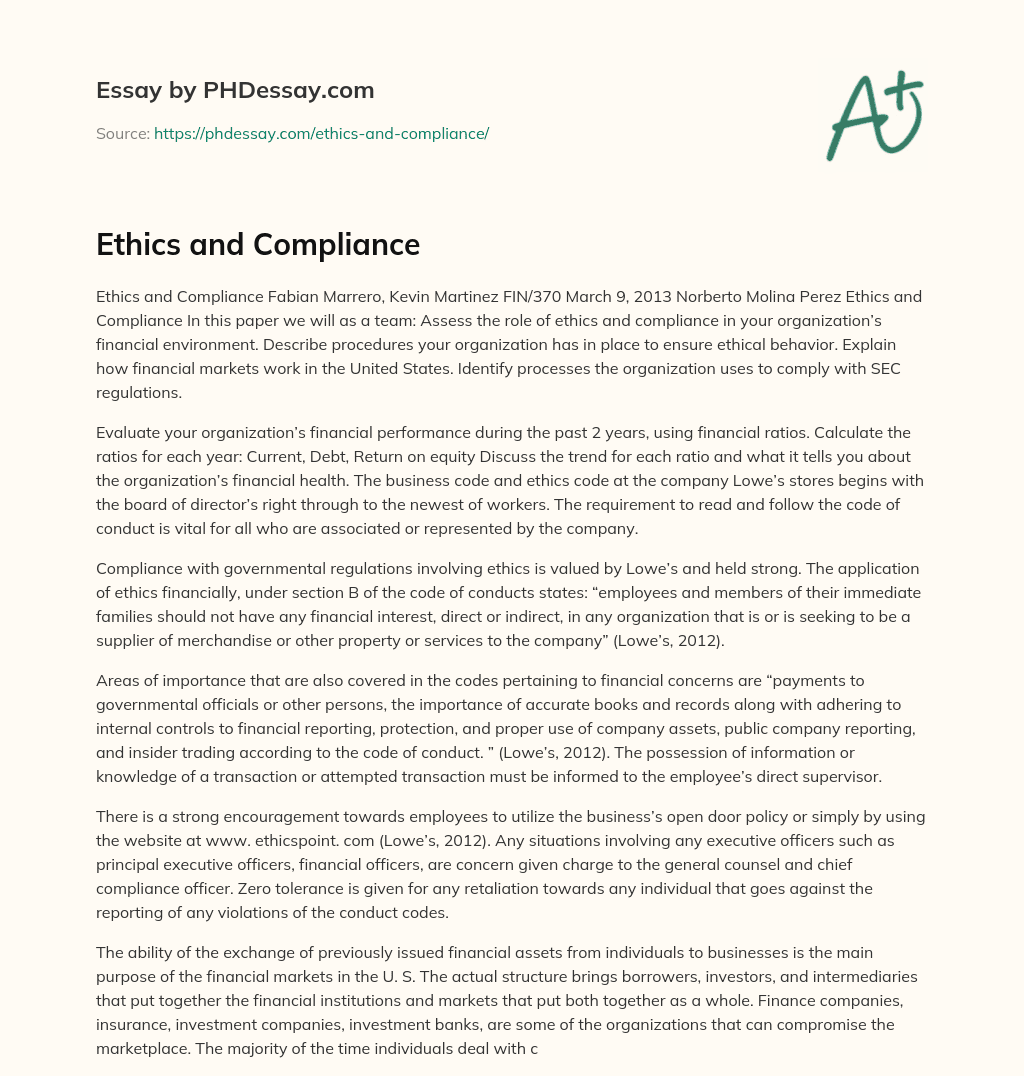 Ethics and Compliance essay
