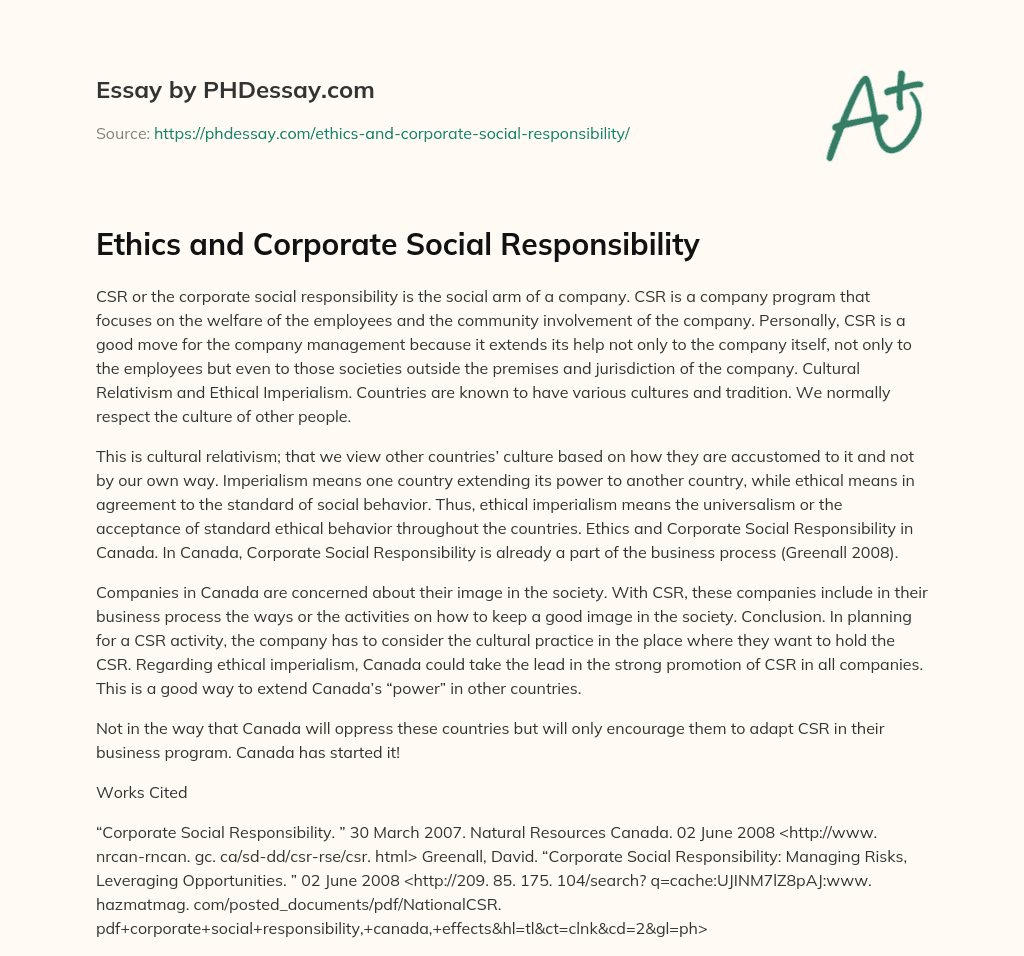 Ethics and Corporate Social Responsibility essay