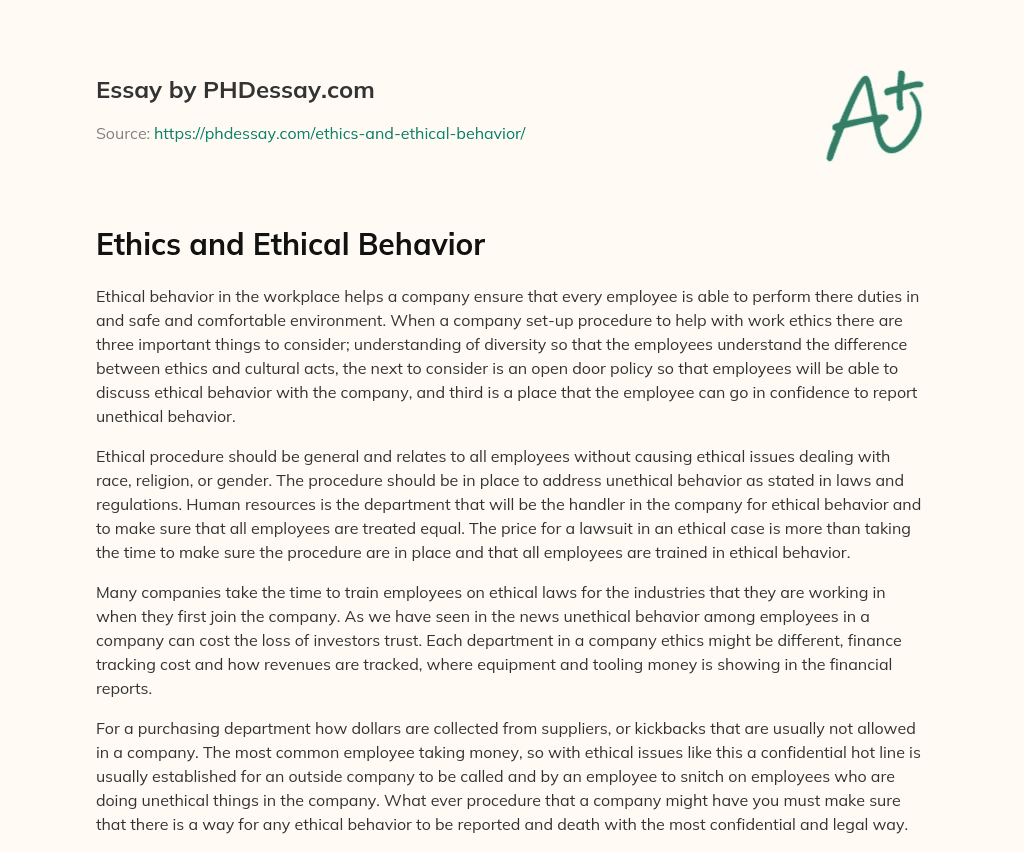 Ethics and Ethical Behavior essay