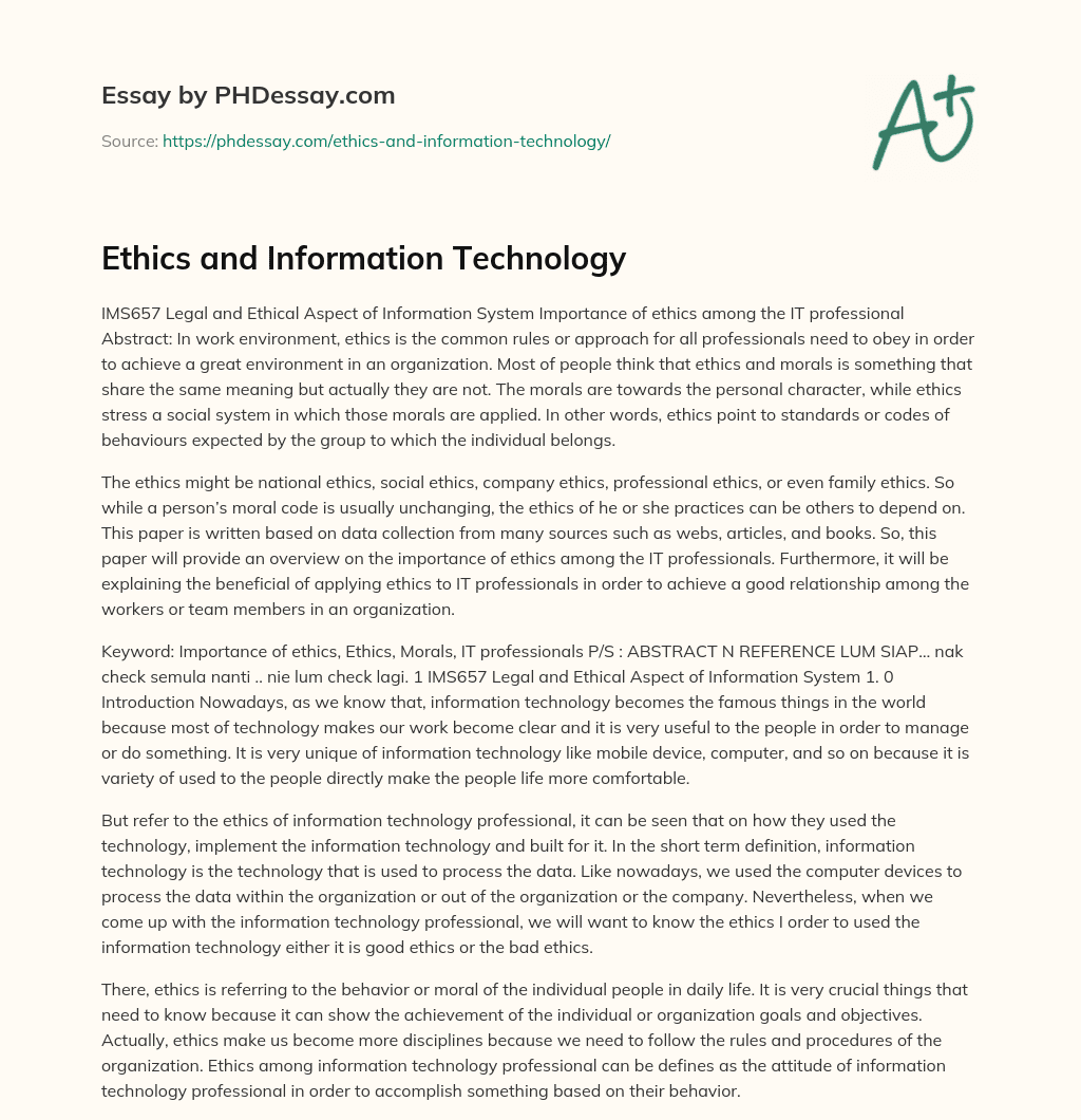 ethics in information technology essay