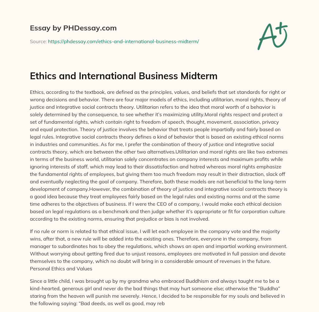 Ethics and International Business Midterm essay
