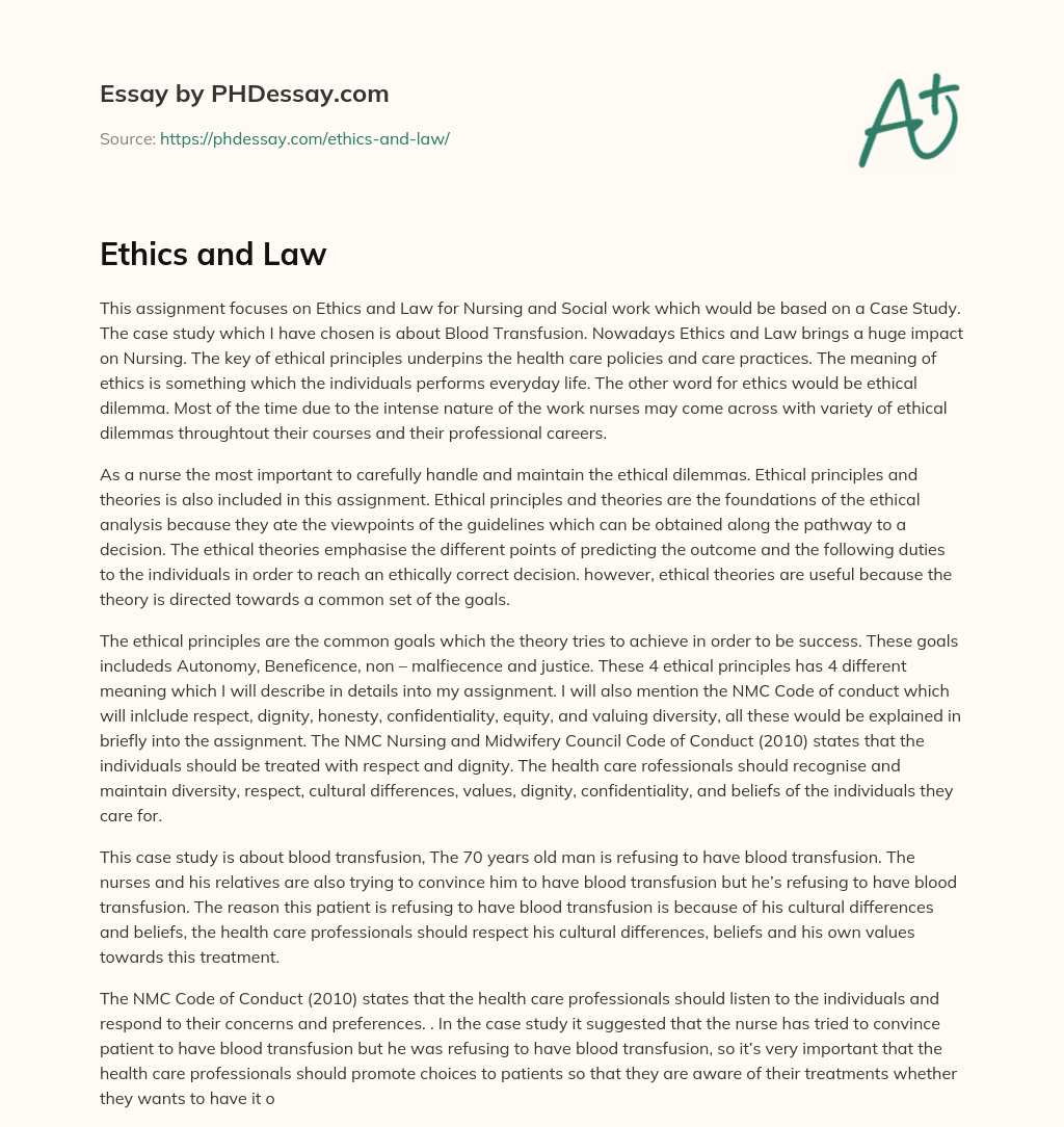 Ethics and Law essay