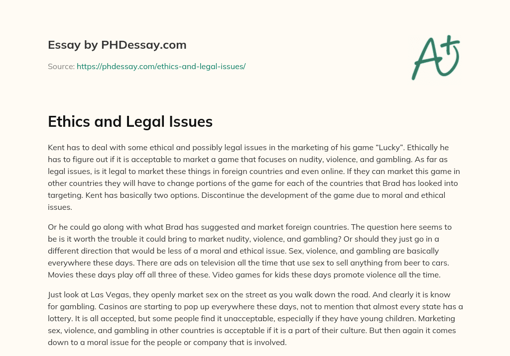 Ethics and Legal Issues essay