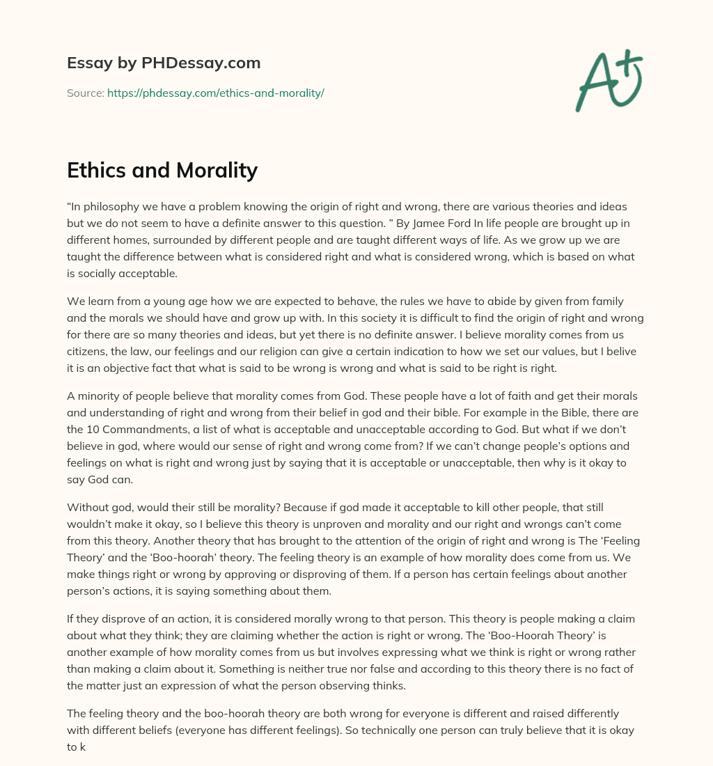 Ethics and Morality essay