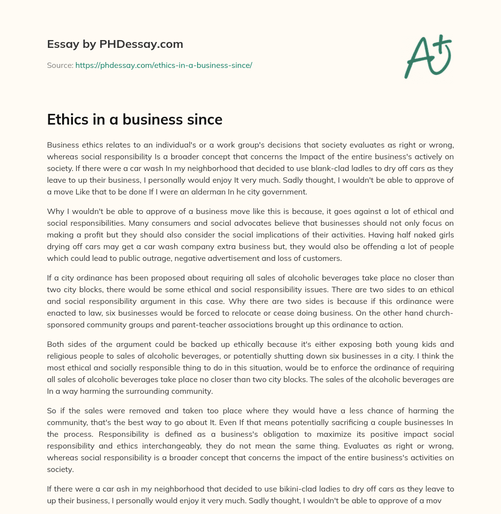 Ethics in a business since essay
