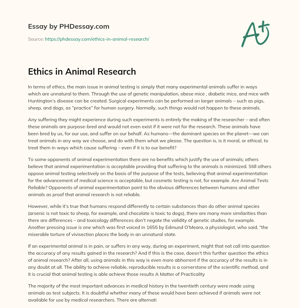 Ethics in Animal Research essay