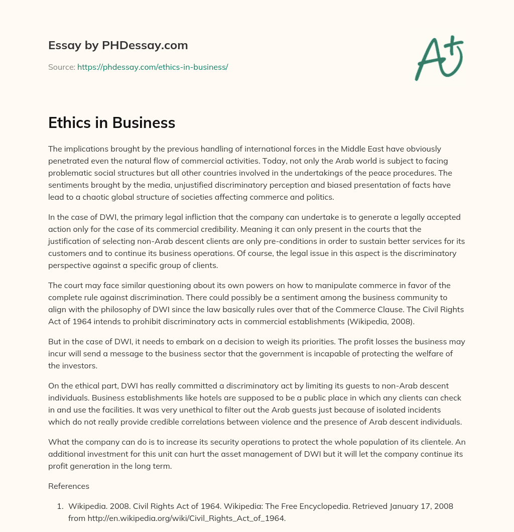 Ethics in Business (400 Words) - PHDessay.com