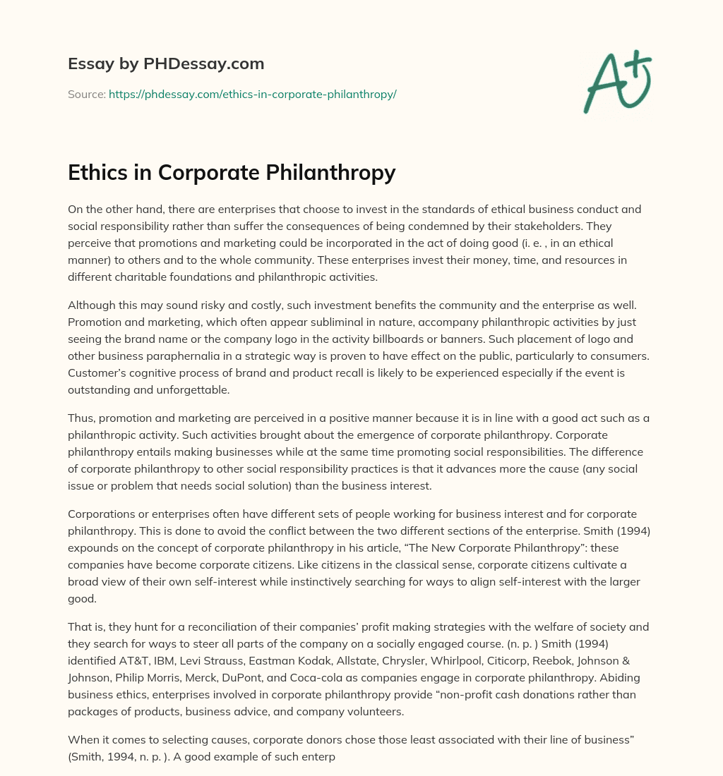 Ethics in Corporate Philanthropy essay