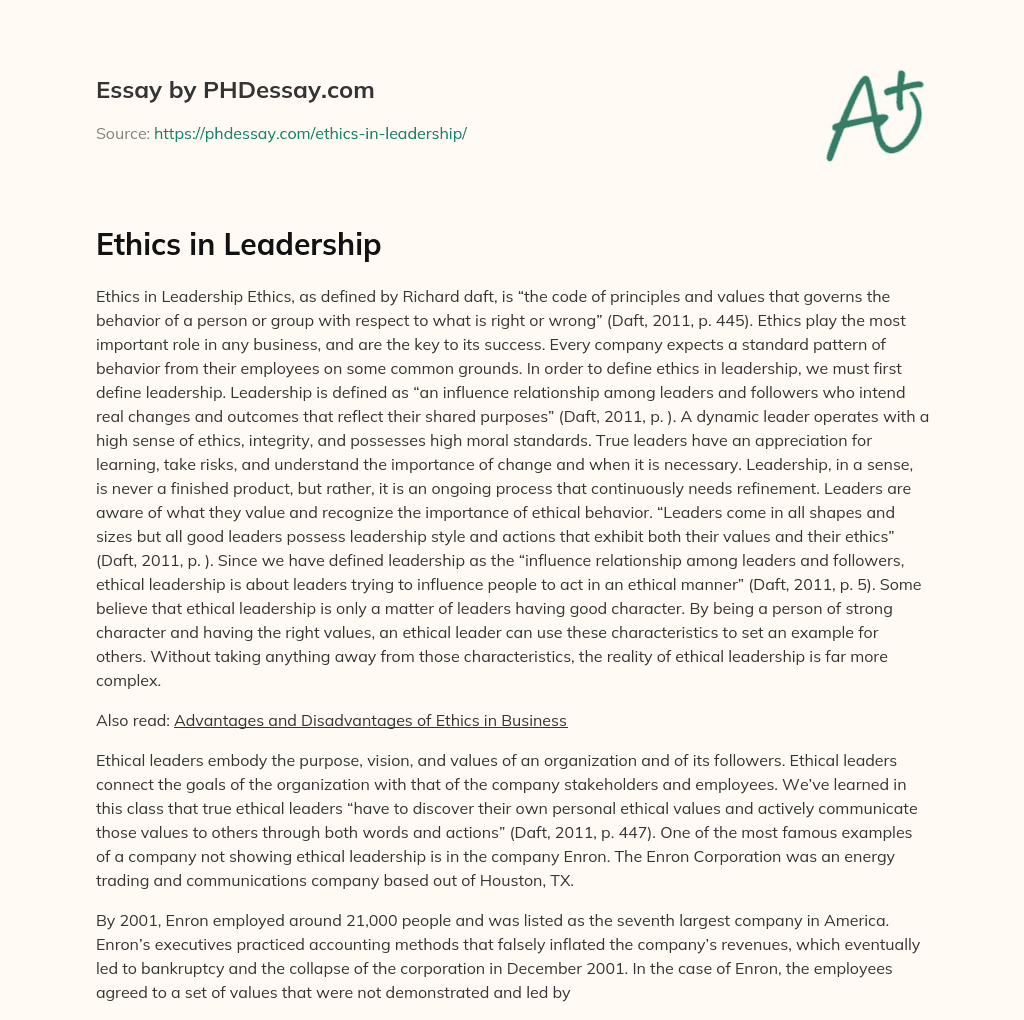 ethics in leadership essay
