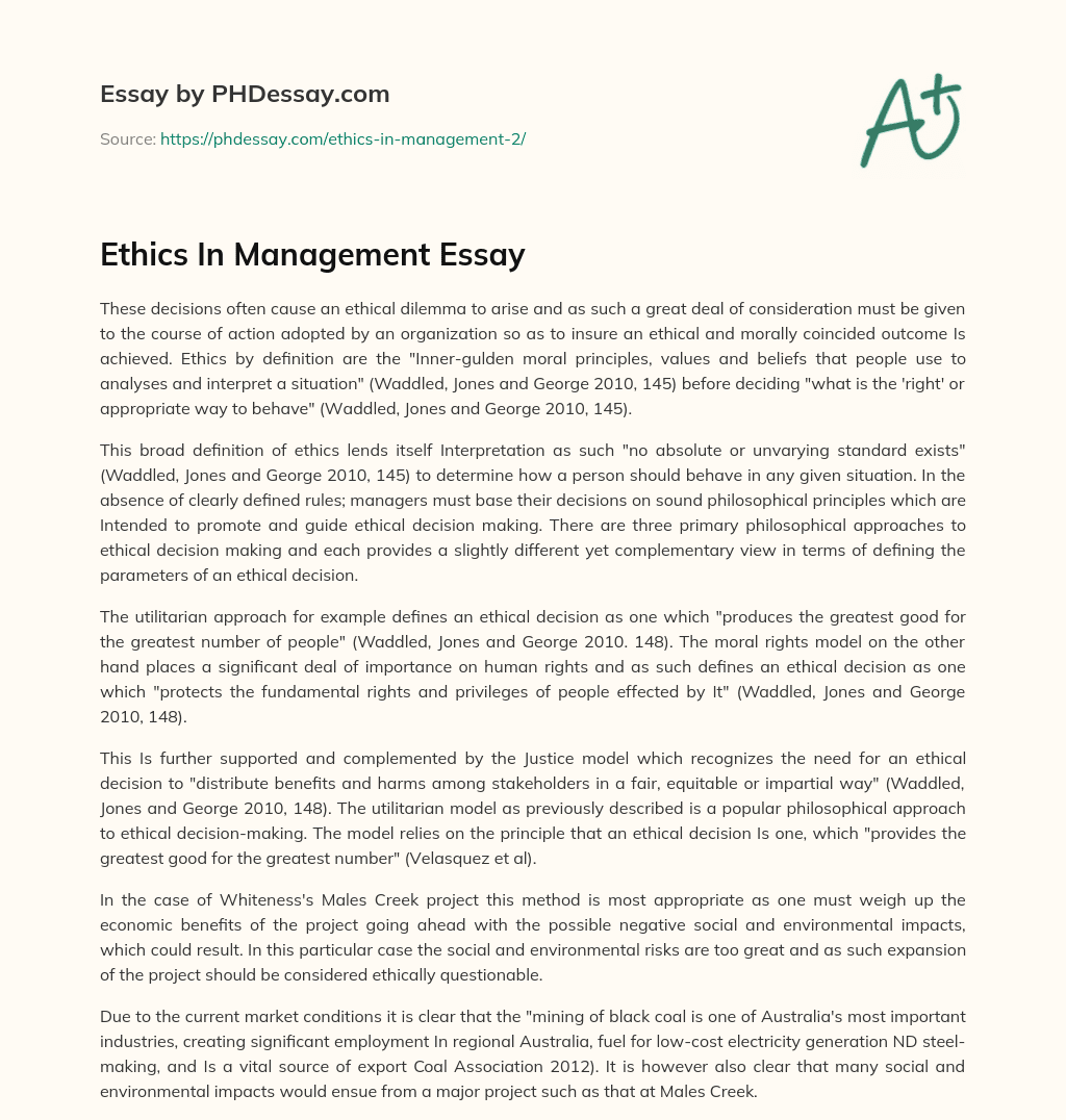 Ethics In Management Essay essay