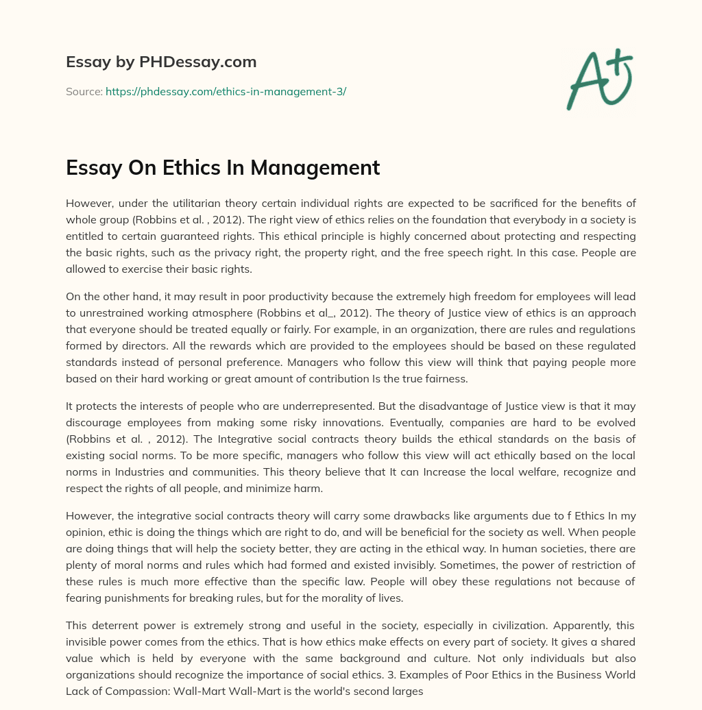 Essay On Ethics In Management essay
