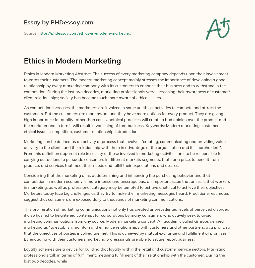 Ethics in Modern Marketing essay