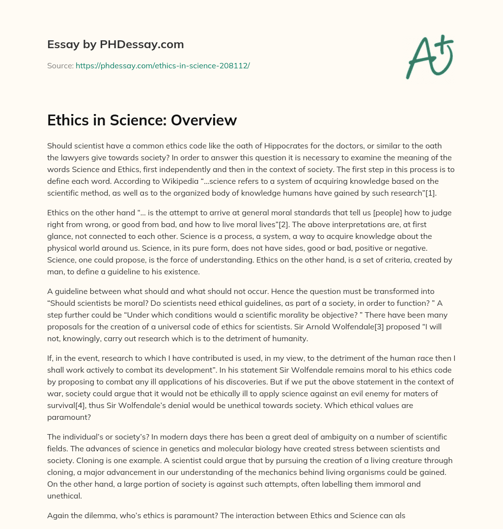 ethics in science essay