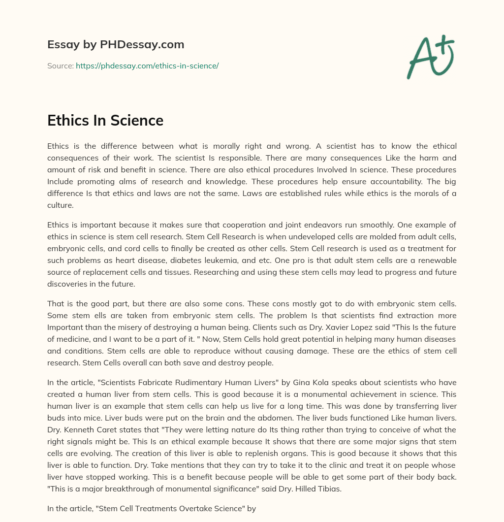essay on science and ethics