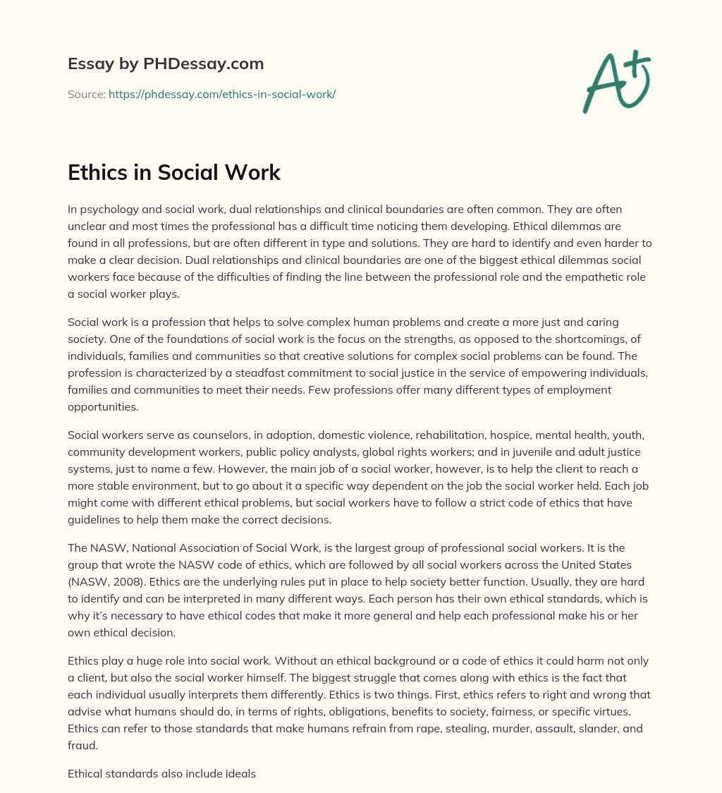 Ethics in Social Work essay
