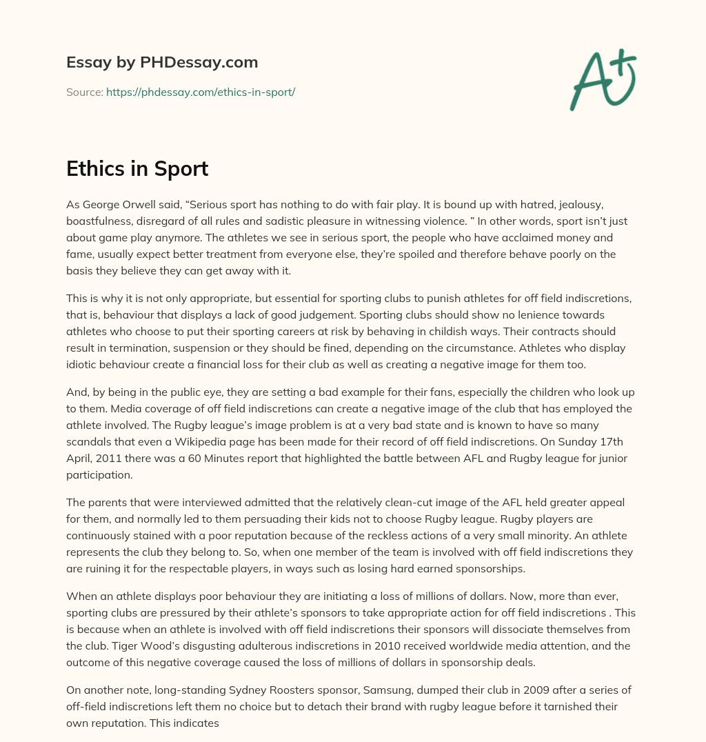 Ethics in Sport essay