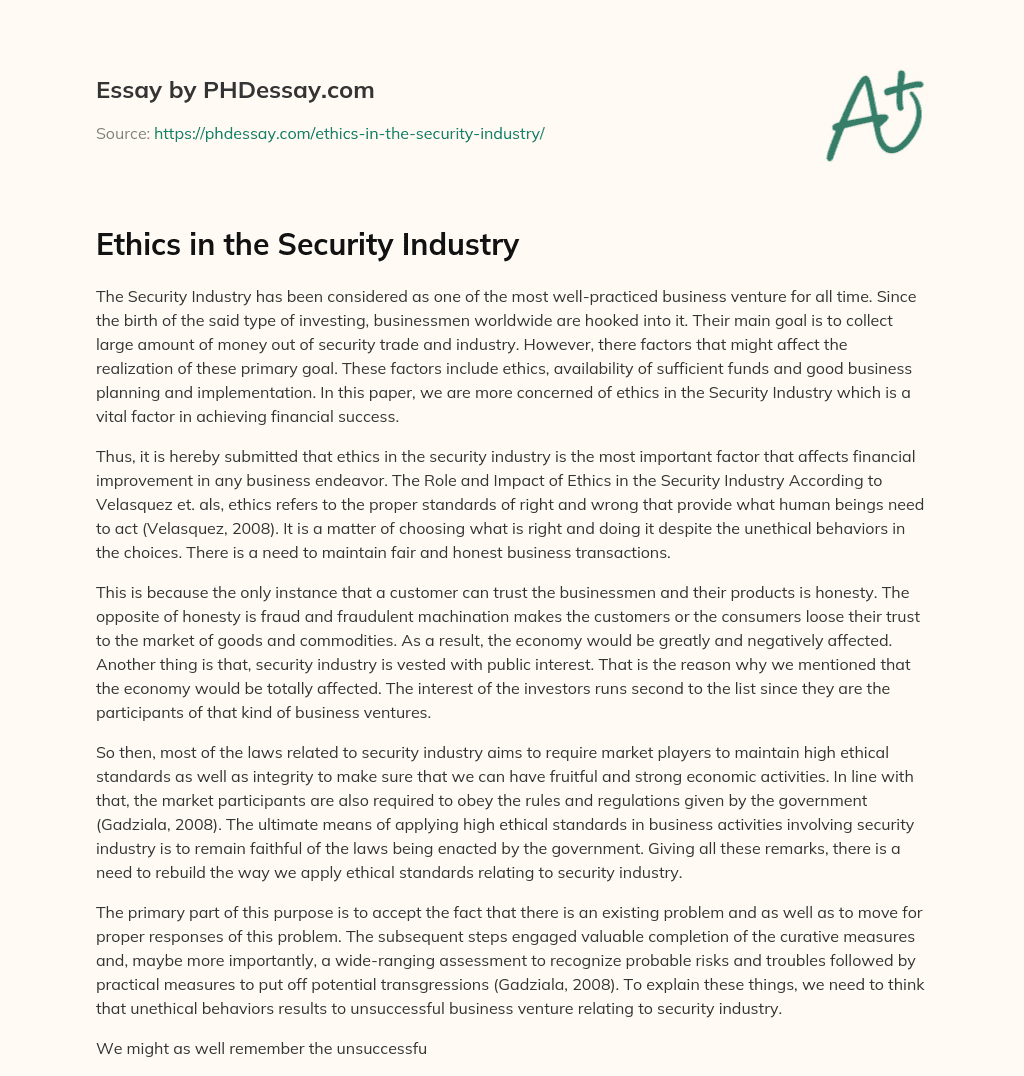 Ethics in the Security Industry essay
