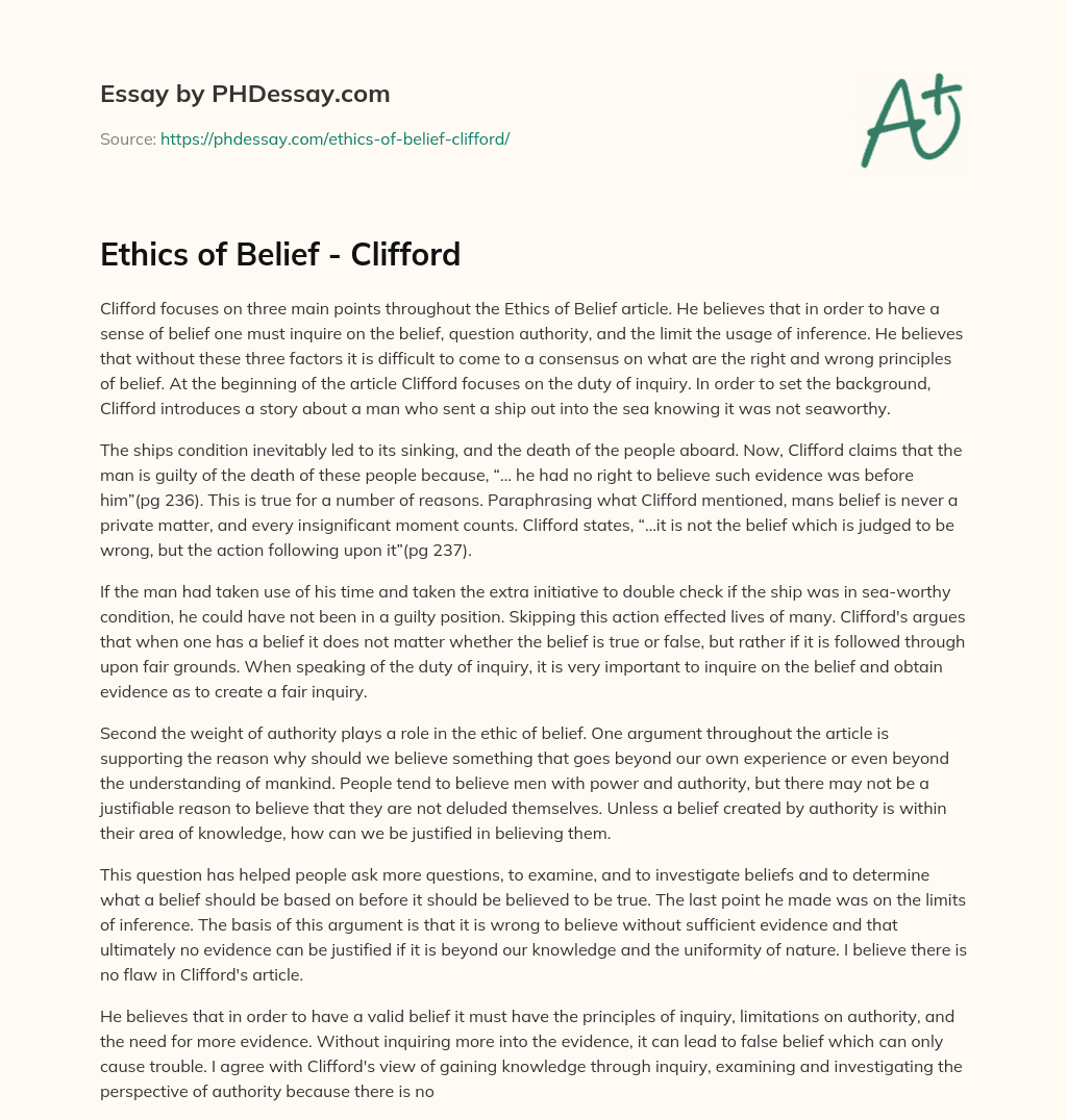 Ethics of Belief – Clifford essay