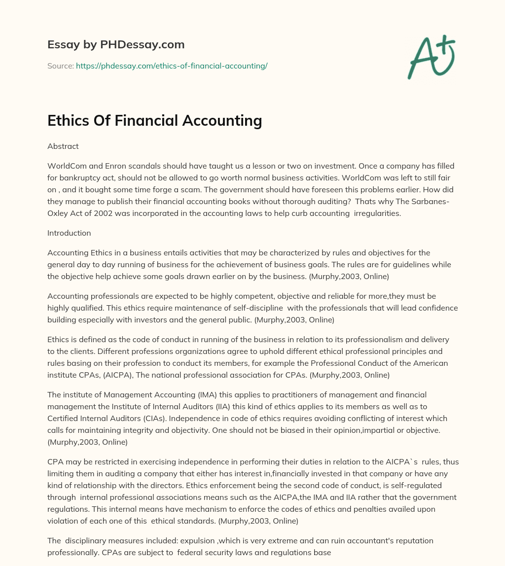 Ethics Of Financial Accounting essay