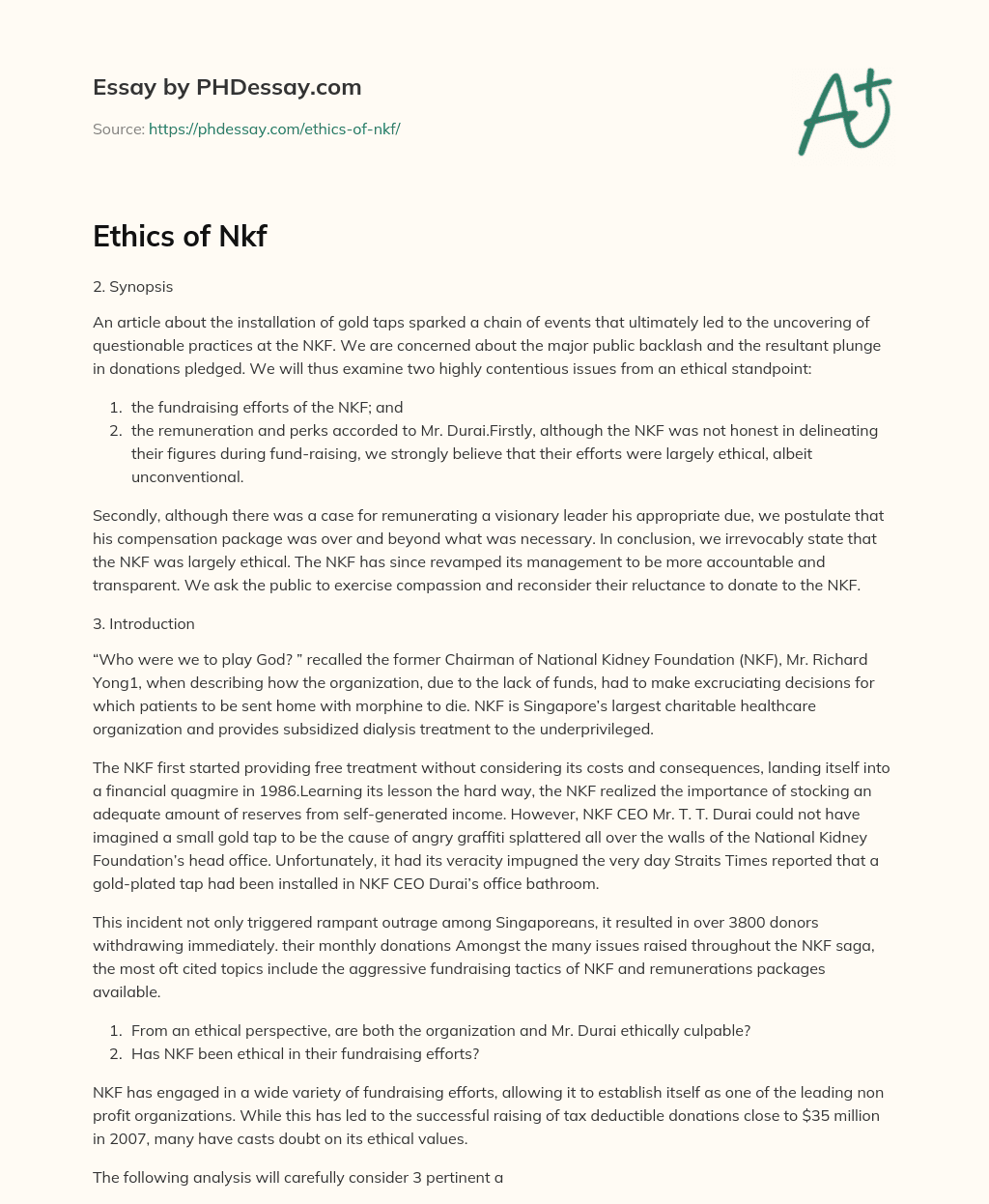 NKF’s ethical issues and efforts to regain public trust essay