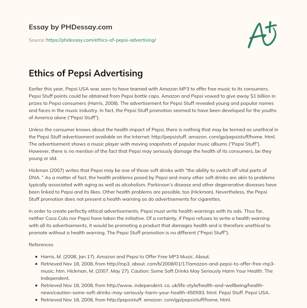 Ethics of Pepsi Advertising essay