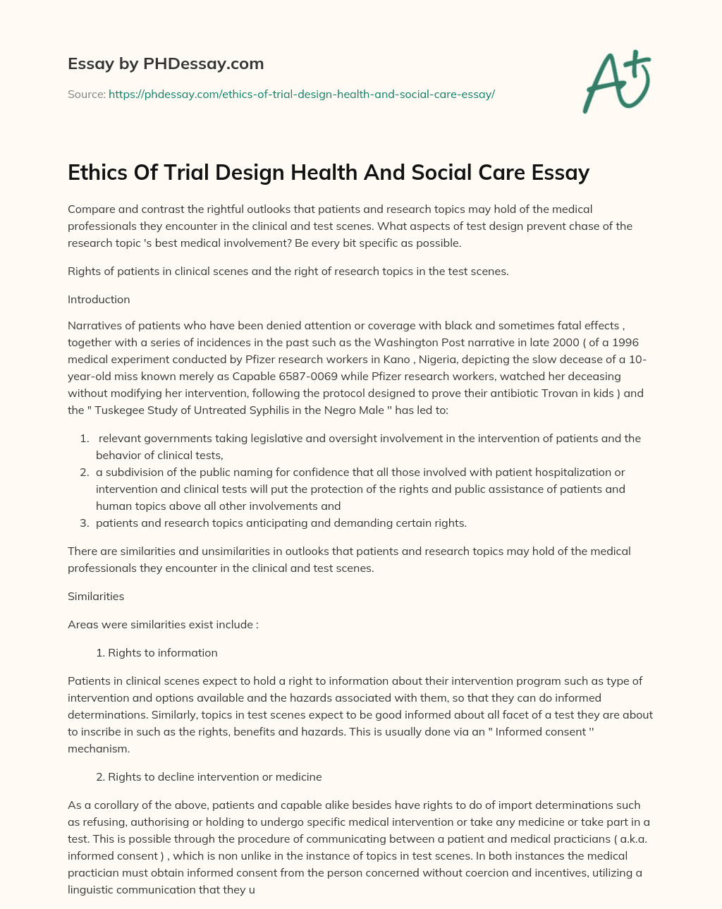 Ethics Of Trial Design Health And Social Care Essay essay