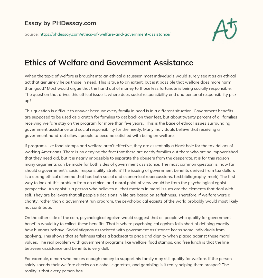 Ethics of Welfare and Government Assistance essay