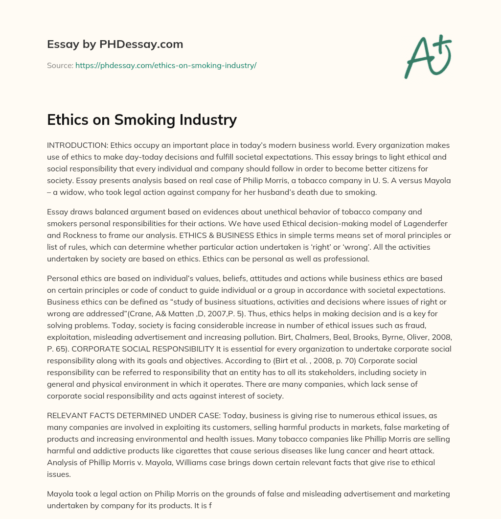 Ethics on Smoking Industry essay