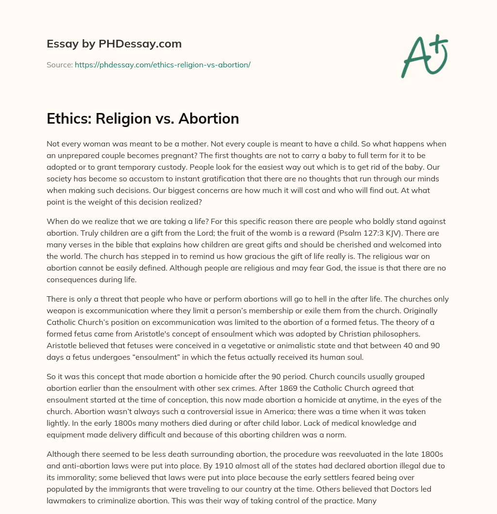 Ethics: Religion vs. Abortion essay
