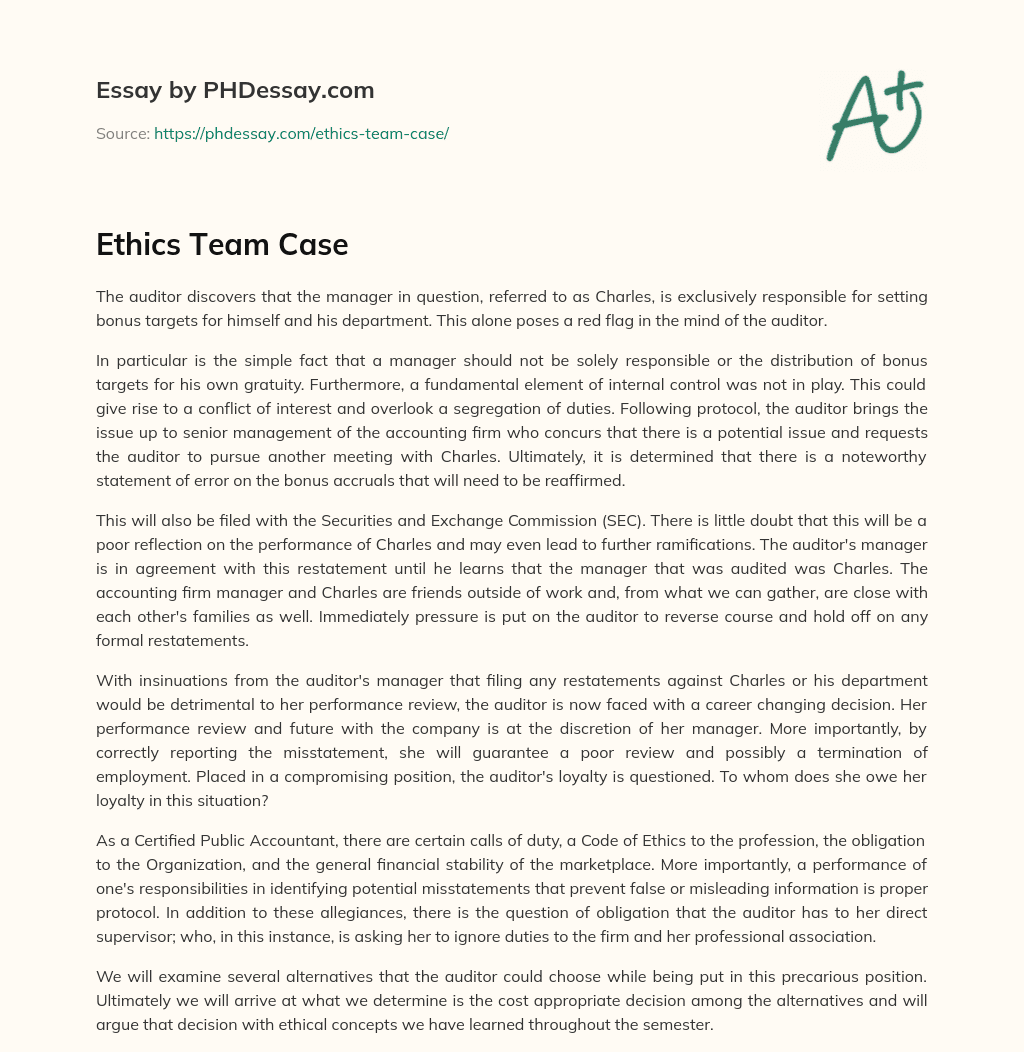 Ethics Team Case essay