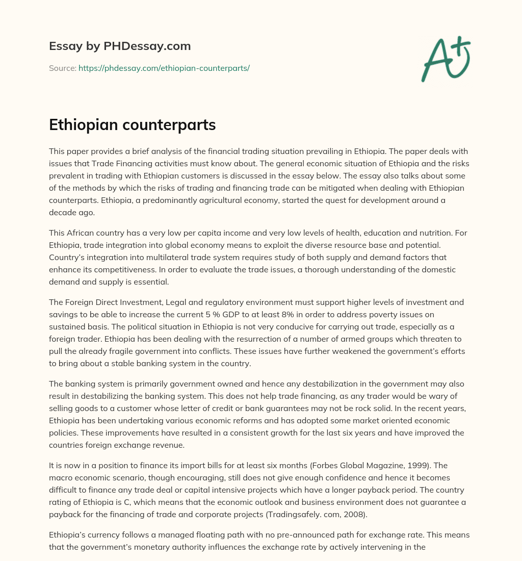 Ethiopian counterparts essay