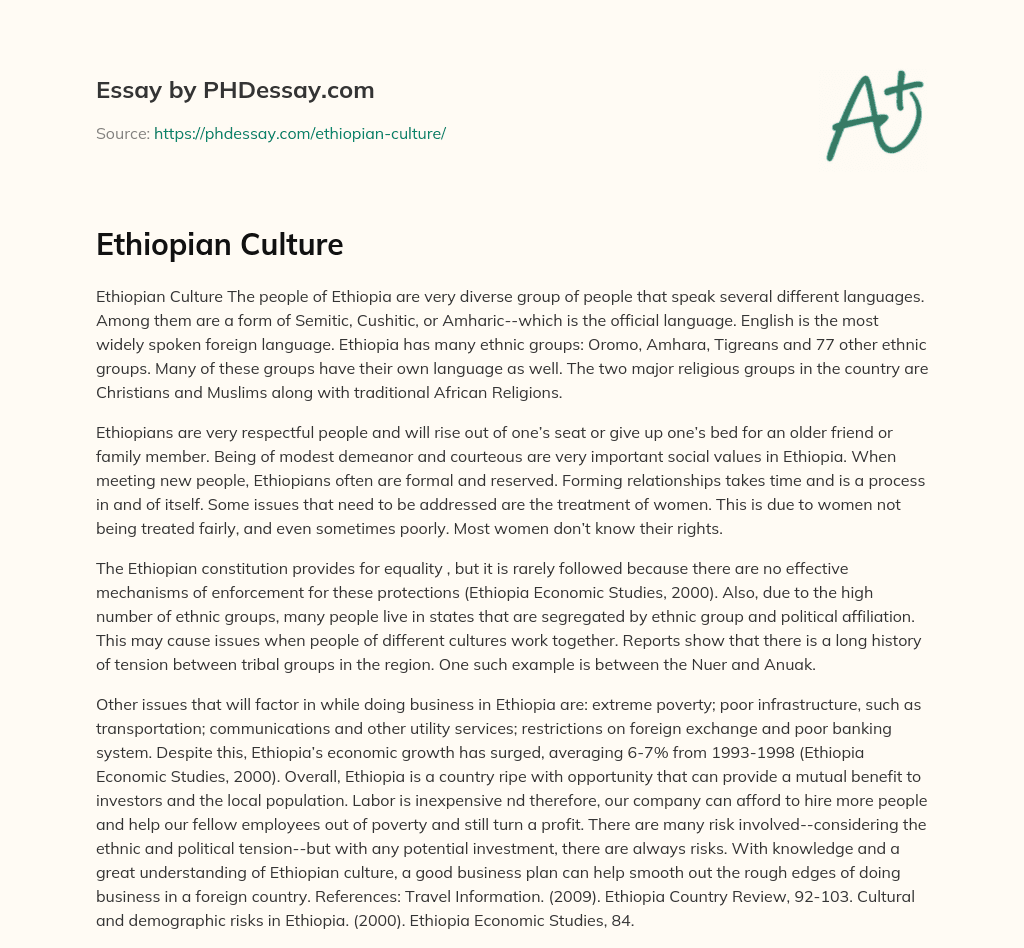 essay about ethiopian culture
