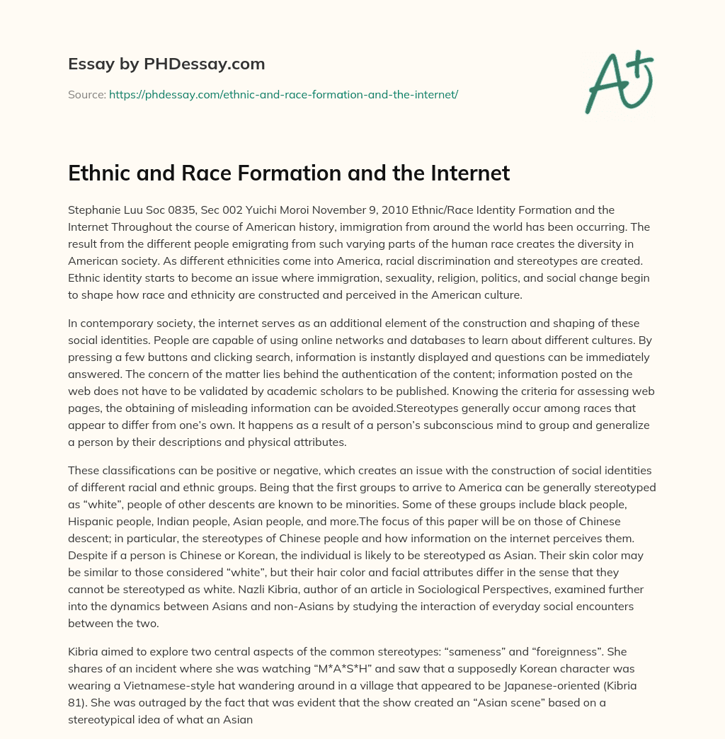 Ethnic and Race Formation and the Internet essay