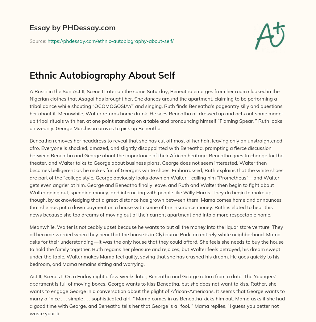 Ethnic Autobiography About Self essay