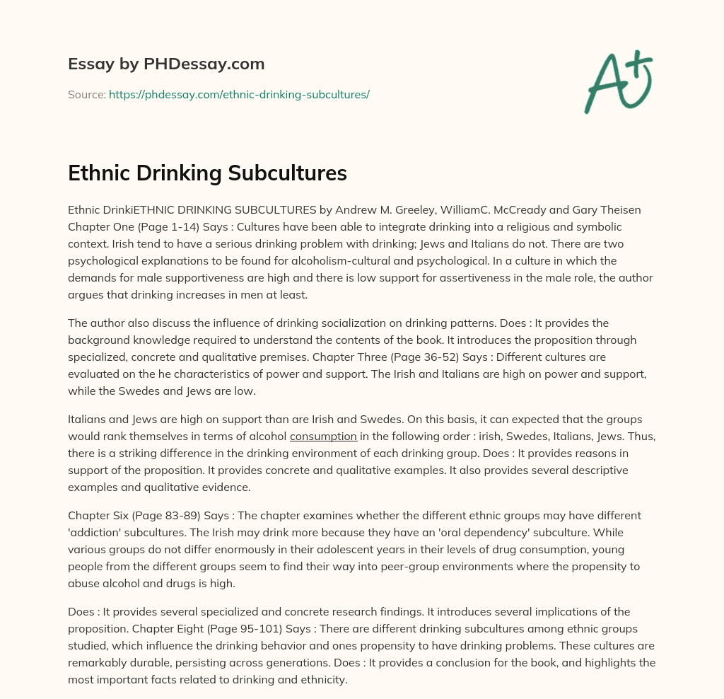 Ethnic Drinking Subcultures essay