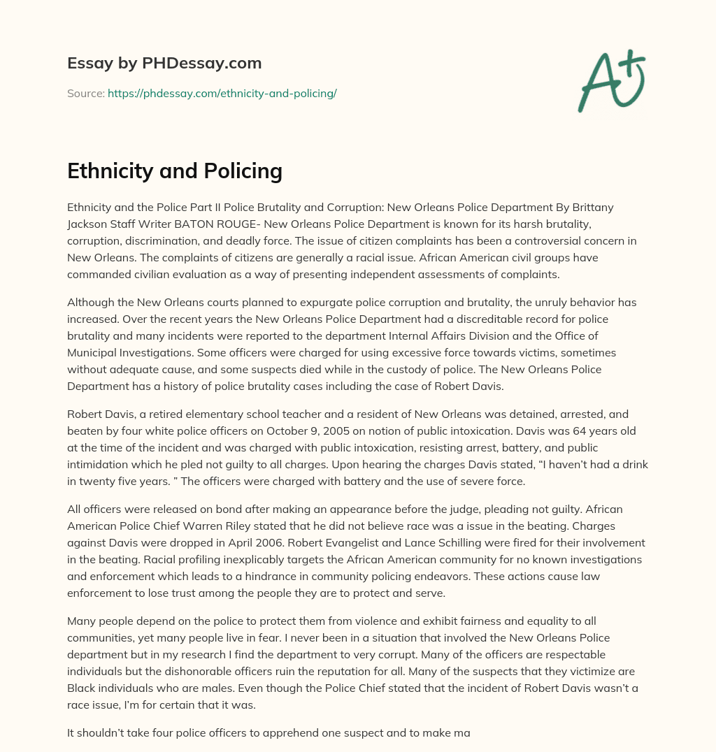 Ethnicity and Policing essay